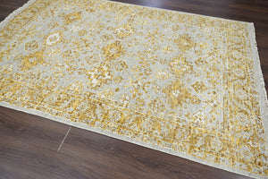 Multi Size Gray, Gold Hand Knotted 100% Wool Turkish Oushak Transitional Oriental Area Rug