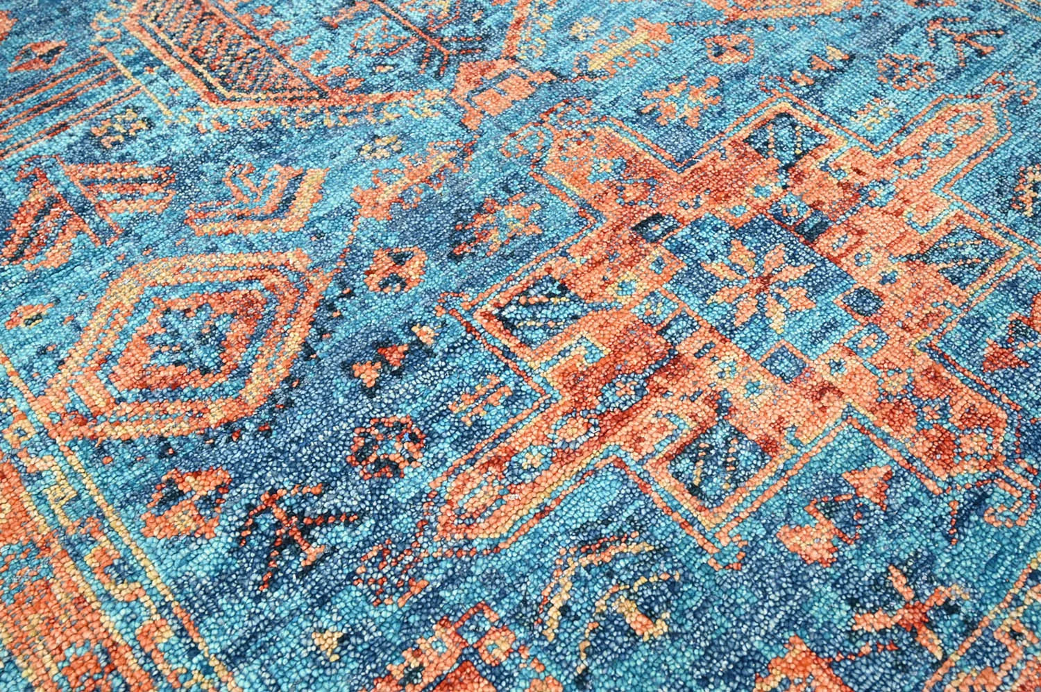 Multi Size Blue Hand Knotted Wool Turkish Oushak Oriental Area Rug