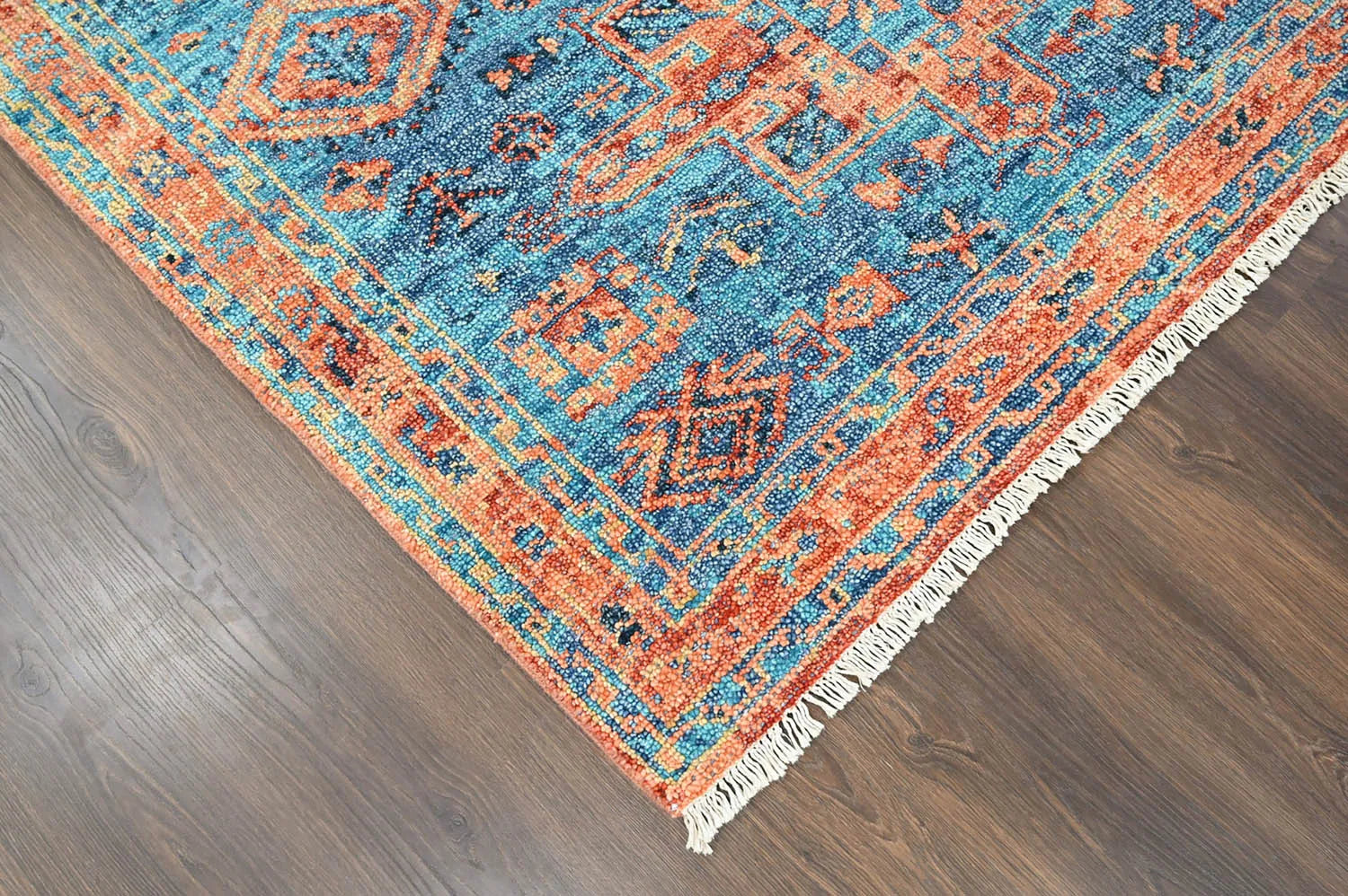 Multi Size Blue Hand Knotted Wool Turkish Oushak Oriental Area Rug