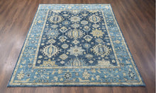 8x10 Blue, Beige Hand Knotted 100% Wool Turkish Oushak Transitional Oriental Area Rug