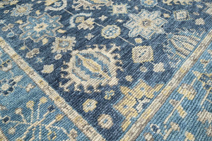 8x10 Blue, Beige Hand Knotted 100% Wool Turkish Oushak Transitional Oriental Area Rug