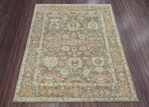8x10 Moss Rust Beige Color Hand Knotted Oushak Wool Traditional Oriental Rug