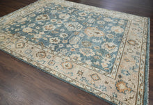 9x12 Blue, Taupe Hand Knotted Afghan Oushak 100% Wool Traditional Oriental Area Rug