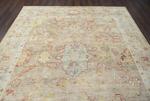 9x12 Tan, Beige Hand Knotted Afghan Oushak 100% Wool Oushak Traditional Oriental Area Rug