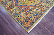 8x10 Gold Navy Burnt Orange Color Hand Knotted Oushak Wool Traditional Oriental Rug