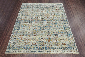 8x10 Beige Gray Gold Color Hand Knotted Oushak Wool Traditional Oriental Rug