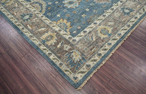 9x12 Blue Taupe Beige Color Hand Knotted Oushak Wool Traditional Oriental Rug