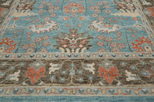 9x12 Aqua Brown Coral Color Hand Knotted Oushak Arts & Crafts Wool Arts & Crafts/Mission Oriental Rug
