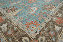 9x12 Aqua Brown Coral Color Hand Knotted Oushak Arts & Crafts Wool Arts & Crafts/Mission Oriental Rug