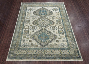 9x12 Beige Gray Moss Color Hand Knotted Oushak Wool Traditional Oriental Rug