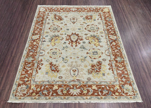 8x10 Beige Burnt Orange Gold Color Hand Knotted Oushak Wool Traditional Oriental Rug