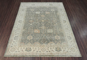 8x10 Gray Beige Muted Earth Tones Color Hand Knotted Oushak Wool Traditional Oriental Rug