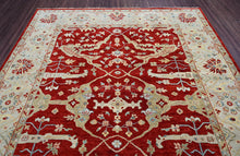 9x12 Red Beige Gray Color Hand Knotted Oushak Wool Traditional Oriental Rug