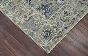 6x9 Gray Blue Beige Color Hand Knotted Oushak Wool Traditional Oriental Rug