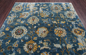 8x10 Blue Beige gold Color Hand Knotted Transitional Wool Transitional Oriental Rug