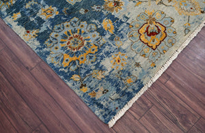 8x10 Blue Beige gold Color Hand Knotted Transitional Wool Transitional Oriental Rug