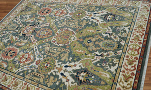 8' 2''x10' 2'' Hand Knotted LoomBloom Muted Turkish Oushak 100% Wool Transitional Oriental Area Rug Grayish Blue, Lime Color - Oriental Rug Of Houston