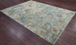 9x12 Blue Beige Gray Color Hand Knotted Transitional Wool Transitional Oriental Rug