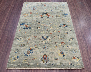 6x9 Gray Beige Blue Color Hand Knotted Transitional Wool Transitional Oriental Rug