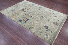 6x9 Gray Beige Blue Color Hand Knotted Transitional Wool Transitional Oriental Rug