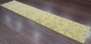 2x12 Runner Pistachio Beige Rust Color Hand Knotted Oushak Wool Traditional Oriental Rug