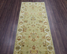 2x12 Runner Pistachio Beige Rust Color Hand Knotted Oushak Wool Traditional Oriental Rug