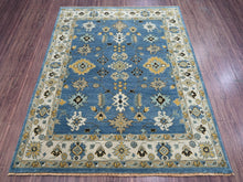 8x10 Blue Beige Gold Color Hand Knotted Oushak Wool Traditional Oriental Rug
