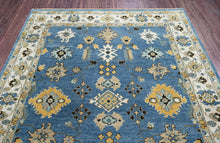 8x10 Blue Beige Gold Color Hand Knotted Oushak Wool Traditional Oriental Rug