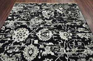 8x10 Black Gray Color Hand Knotted Transitional Wool Transitional Oriental Rug