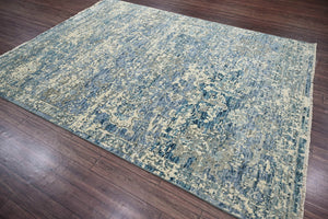 7' 9''x9' 10" Beige Blue Gray Color Hand Knotted Persian 100% Wool Transitional Oriental Rug
