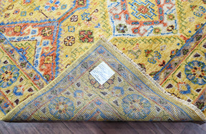 8' x10'  Gold Burnt Orange Blue Color Hand Knotted Indo Oushak  100% Wool Traditional Oriental Rug
