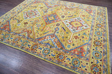 12' 2''x15'  Gold Burnt Orange Blue Color Hand Knotted Indo Oushak  100% Wool Traditional Oriental Rug