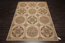 9x12 Beige Hand Hooked 100% Wool Traditional French Aubusson Oriental Area Rug