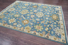 7' 9''x9' 10'' Blue Sage Light Gold Color Hand Knotted Indo Oushak  100% Wool Traditional Oriental Rug