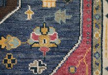 9x12 Blue, Raspberry Color Hand Knotted LoomBloom Muted Turkish Oushak 100% Wool Transitional Oriental Area Rug