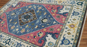9x12 Blue, Raspberry Color Hand Knotted LoomBloom Muted Turkish Oushak 100% Wool Transitional Oriental Area Rug - Oriental Rug Of Houston