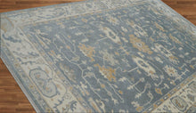 9x12 Grayish Blue, Ivory Color Hand Knotted LoomBloom Muted Turkish Oushak 100% Wool Transitional Oriental Area Rug - Oriental Rug Of Houston