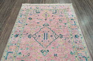 5x7 Pink LoomBloom Hand Knotted Transitional Patterned Oushak 100% Wool Oriental Area Rug
