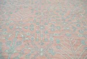 Multi Size Blush, Aqua Color Hand Knotted LoomBloom Muted Turkish Oushak  100% Wool Transitional Oriental Area Rug