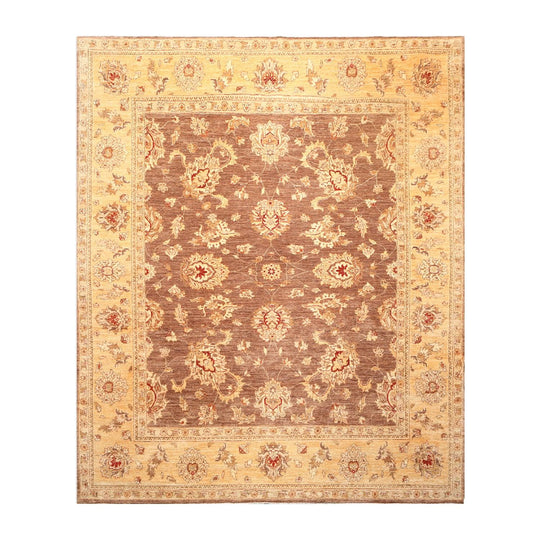 8'1" x 9’11" Hand Knotted Peshawar Stone wash 100% Wool Oriental Area Rug Brown