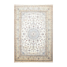 6'10" x 10’ Hand Knotted Auth. Nain Medallion Wool Silk Oriental Area Rug Ivory