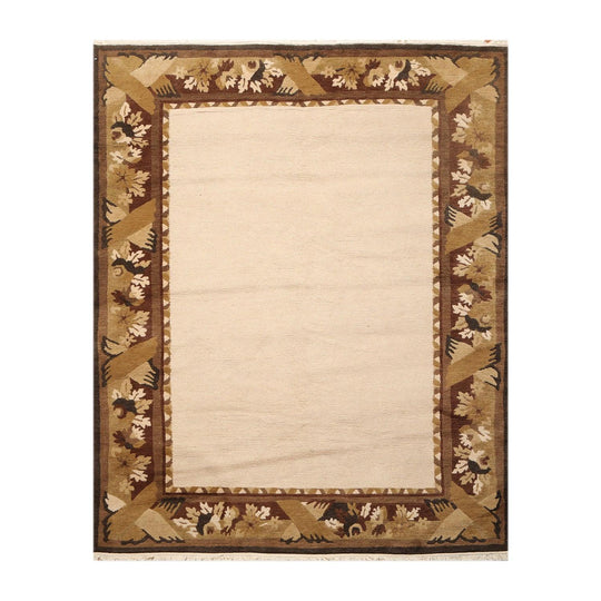 5'9" x 8'1" Hand Knotted Classic Loop/Cut Pile Tibetan Oriental Area Rug Beige