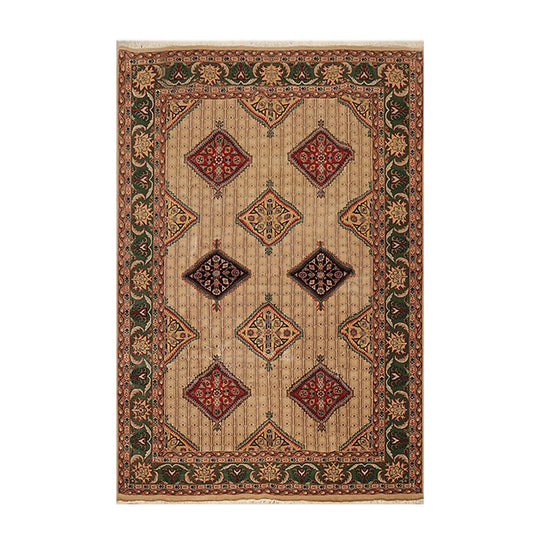 6' x 8'10" Hand Knotted Superfine 100% Wool Traditional Oriental Area Rug Beige