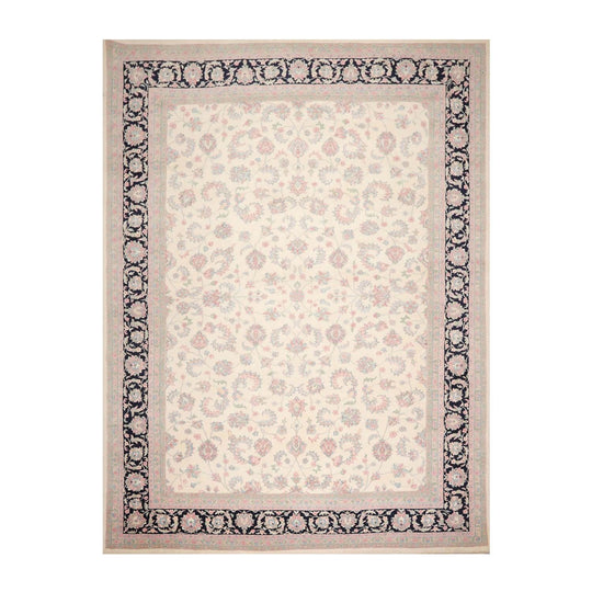 8'10" x 12'3" Hand Knotted Traditional Superfine Wool Oriental Area Rug Ivory