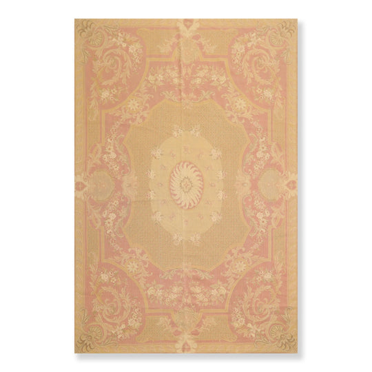 French Aubusson Needlepoint Area Rug Hand Woven 100% Wool Traditional  6'x9' Gold