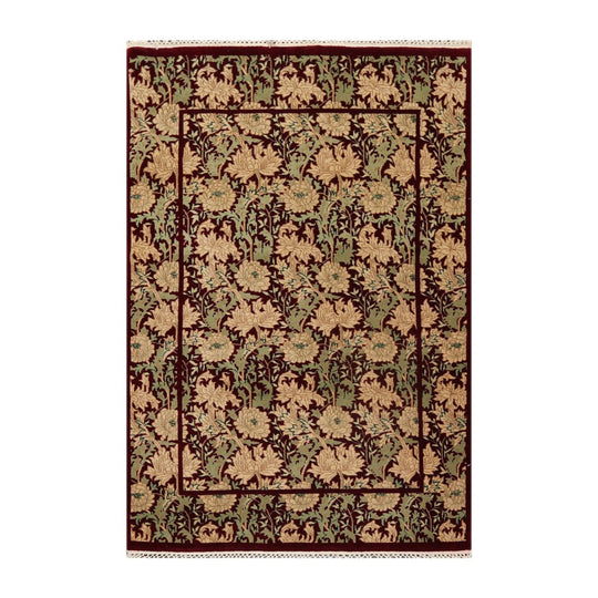 3'11"x5'9" Hand Knotted Superfine Botanical Wool Oriental Area Rug Maroon