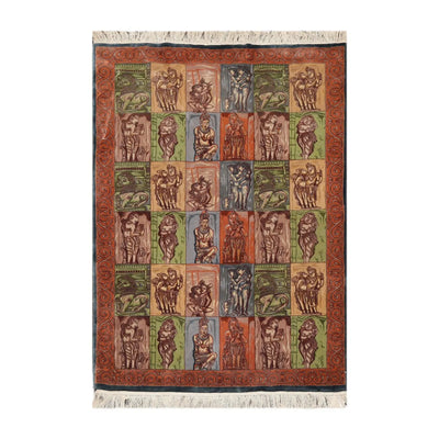 4' x 6' Hand Knotted 300 KPSI Kamasutra Panel Quam Wool Traditional Area Rug Blue - Oriental Rug Of Houston