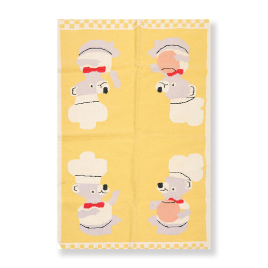 4'1"x6' Hand Woven Kids Special Reversible Dhurry Kilim Oriental Area Rug Yellow