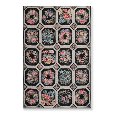 6' x 9' Hand Woven Traditional French Aubusson Needlepoint Wool Area Rug Black - Oriental Rug Of Houston