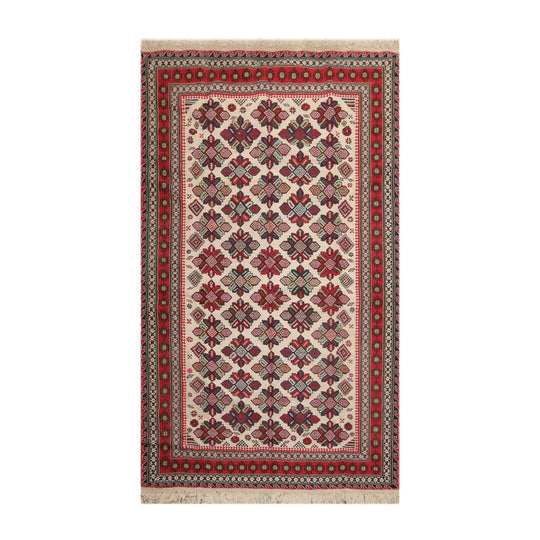 5'3" x 8'6" Vintage Wool Foundation Hand Knotted Wool Area Rug Beige